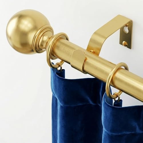 Jialexin Curtain Pole 40-223cm, Antique Gold Finish Rail with Classic Ball Finials, 25mm Heavy Duty Pole for Living Room (16-88 Inch)