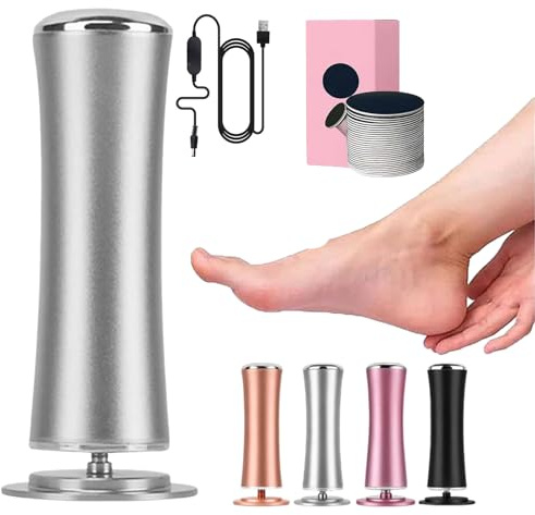 Glow Pied, Honey Glow Pied, Rape Pieds Électrique Avec 60 Tampons Glide, Ponceuse Pied pour Callosités Peaux Mortes Pieds Gercés, Vitesses Réglables, pour Femmes Hommes Pédicures (Argent)
