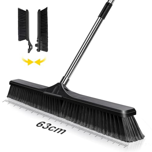 Masthome Straßenbesen mit Stiel, 63 cm Großer Gartenbesen für den Außenbereich, Kehrbesen für Draußen, Besen für den Außenbereich, Abnehmbarer Industrie Besen für Schulen, Fabriken, Schwarz