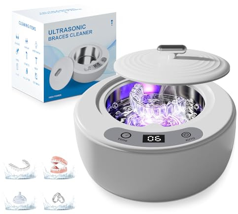 Pulitore ad ultrasuoni 49000 Hz UV a ultrasuoni 180 ML Dental Pod – Ultrasonic Cleaner per protesi dentarie, retainer, binario dentale, protesi, gioielli con timer digitale