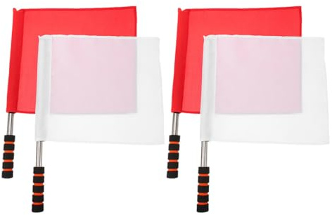 JUMPLAWN Banderas de Árbitro de Señalización Deportiva 4 Piezas Rojo y, Banderas de Juez de Línea para Entrenamiento Atlético y Dirección de Tráfico, Acero Inoxidable y Mango