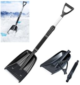 Pala de nieve, pala de nieve mejorada para coche y entrada, con mango en D de asistencia, pala de supervivencia portátil ajustable de 33.8 pulgadas, pala de nieve de emergencia para motos de nieve