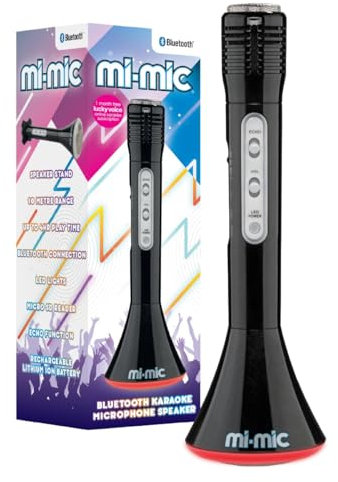 Mi-Mic Kids Karaoke Microphone | Wireless Speaker with Wireless Bluetooth and LED Lights Microphone for Kids, Black