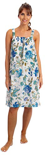 i-Smalls Camisa de noche con tirantes para damas de algodón floral sin mangas Lencería corta (Blue) XL, Azul Grande Floral