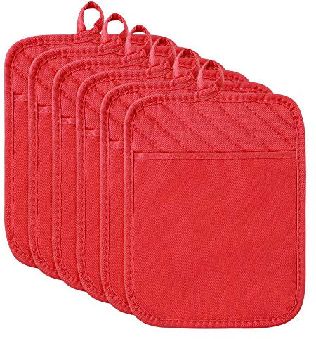Set de 6 Gants de Four et maniques Coton Maniques BBQ Résistant à Chaleur et Antidérapant Mitaines de Four en Coton Gants Cuisine pour Cuisine Cuisson au Four Grillades, Rouge