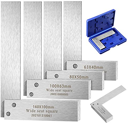 Machinist Square Set, 2, 3, 4 and 6 Squares Machinist Engineer Steel Benchmark Measure Tools High Precision 90 Degree Wide Base Tool L-Type Testing Measuring Tool