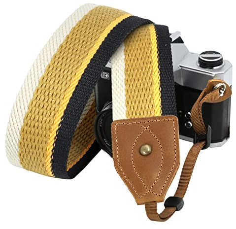 Padwa Lifestyle Camera Strap - 2 Wide Classic Vintage Crazy Horse Arts Cowhide Head Cotton Embroidered Universal Neck Shoulder & Crossbody Camera Straps for Photographers Gift and All DSLR Cameras