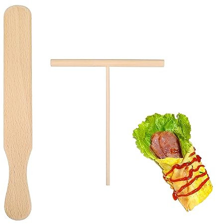 LZZEM 2Pcs Crepe Spreader Set Crepe Maker Kit Wooden Spatula Turner T Shaped Tool Dough Spreader Batter Spreader Crepe Pan Maker for Kitchen Home Restaurant Food Stall Baking
