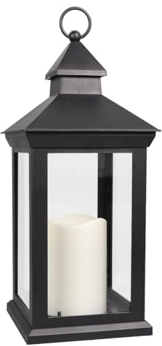 Bright Zeal 14 Decorative Candle Lantern Black Outdoor Lanterns with Timer Candles - Cool White Waterproof Vintage Lanterns Battery Powered LED Decorative for Wedding - Hanging Wall Lanterns Indoor
