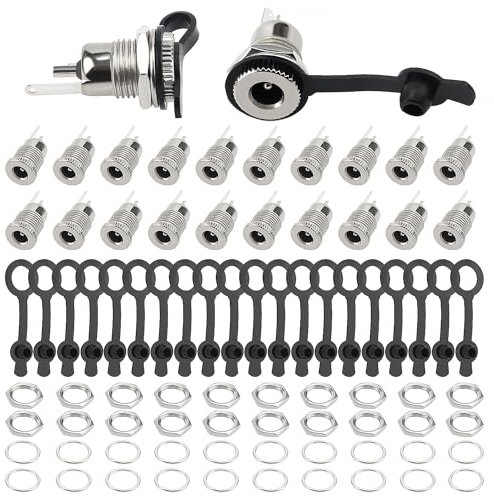 YIXISI 20 Stücke 5.5 x 2.1mm DC Power Jack Buchse Kit, DC-099 Connector, DC Mount Socket, DC Hohlstecker Lötanschluss, mit Wasserdichter Kappe, für Audio Video Handy Überwachungskameras