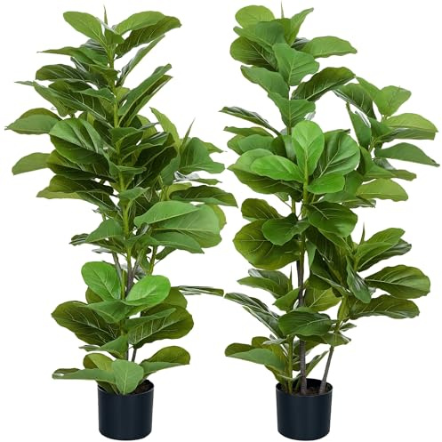 HOMCOM Set med 2 konstgjorda fikonträd med blad konstgjord växt med kruka inklusive höjd 110 cm grön