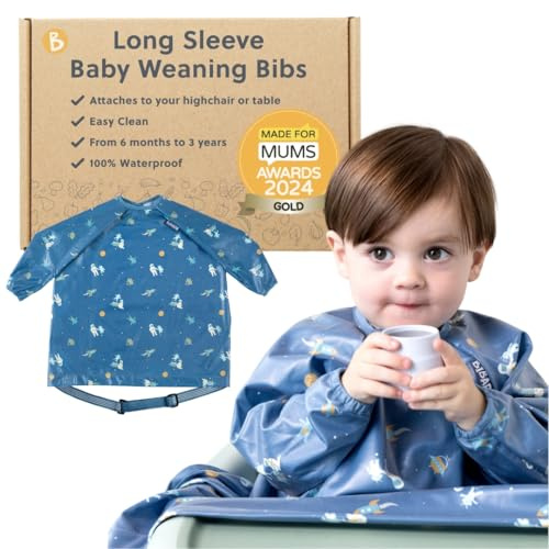 BIBaDO Babero de manga larga para bebés y niños pequeños de 6 a 36 años. Babero de alimentación para bebés a prueba de desorden que se fija a sillas altas, cochecitos y mesas. 100% impermeable