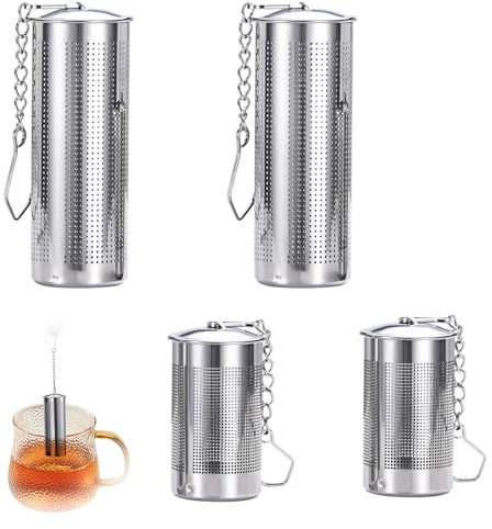 4Pcs Infuseur à Thé en Acier Inoxydable, Diffuseur de Thé Réutilisable,Passoire à Thé,Avec Couvercle Et Avec longue Chaîne,Filtre à Thé Pour Les Tasses,Thé en Vrac Infuseur a The