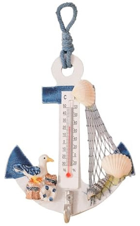 ABOOFAN 2 Pièces décoration murale ancre thermomètre décoratif thermometre decoratif ornements suspendus ancre en bois décorative à thème nautique décorer crochets muraux d'ancrage Ménage