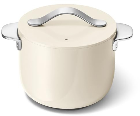 Caraway Petite Cooker - 2 Qt Ceramic Coated Pot - Free From Forever Chemicals - Perfect for Rice, Grains, or Sauces - Cream