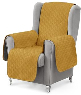 Textilhome Housse Fauteuil Relax Réclinable 1 Place – Housse Réversible pour Fauteuil Oreilles Rembourré Luka (Largeur 55 cm), Protège Canapé Lavable – Couleur Moutarde