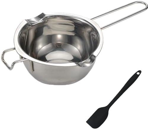Qanye 1 Pezzi Pentola Bagnomaria, Ciotola Bagnomaria, Crogiolo a Bagnomaria, Materiale dell'Acciaio Inossidabile 304, 1 Pezzi Spatola Nera, Utilizzato per Fondere Cioccolato, Burro e Latte Caldo