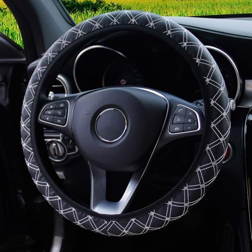 Steering Wheel Covers, 37-38 Cm/14.5-15 In Anti-Slip Car Leather Steering Wheel Cover, Comfortable and durable