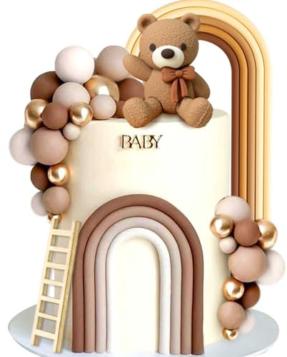 LaVenty osito de peluche decoración tarta bautizo niño decoración pastel niña 1 año marrón adornos cumpleaños fiesta bebé bodas baby shower