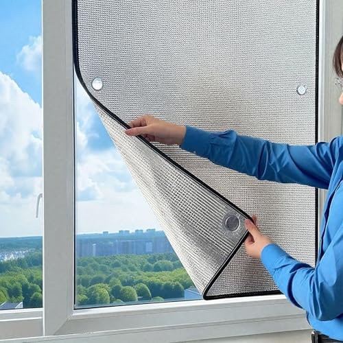 Window Heat Blocking Film, Sun Protection Privacy Window Films, Aluminium Insulation Heat Shield for Roof Wall, Easy To Install Suitable for Indoor Outdoor Garden Patio