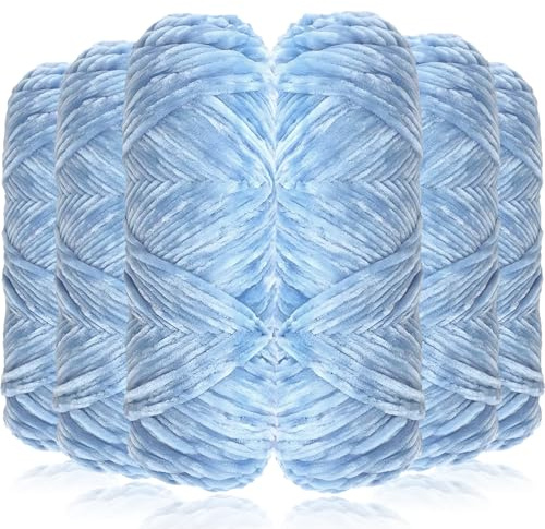 Exquilnova 6 Pack Chunky Yarn for Hand Knitting,Multiple Colors Chenille Yarn for Knitting & Crochet,Soft Chunky Wool for Blankets,Cushion,Scarves,Pet Beds,Bags,Hats,Sweaters(Light Blue)