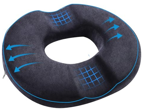 Donut Cushion for Hemorrhoids & Tailbone Pressure Relief, Memory Foam Coccyx Cushion with Center Hole for Office Chair, Ergonomic Orthopedic Seat Cushion for Wheelchair, Car, Airplane & Home Use