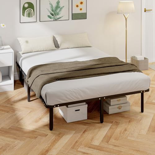 HOMCOM Cadre de lit 140x190cm Sommier à Lattes en Bois Massif et Pied Noir | Lit 2 Personnes, 26 cm Hauteur, Rangement au-dessous, Pas Besoin de Sommier à Ressorts, Assemblage Facile