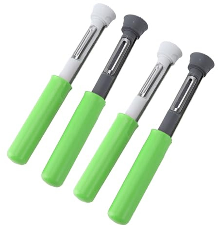 4 pezzi Strumento 2 in 1 per la rimozione del nocciolo della frutta, scavino e pelapatate in acciaio inox, design retrattile per pere, peperoni a campana, mele, gadget da (Verde)