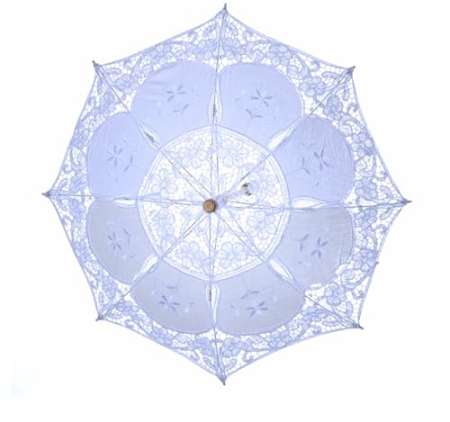 Mrisata Bröllopsspetsparaply, Elegant Brudparasoll med Fint Spetshantverk för Bröllopsdekoration och Fotorekvisita (Vit - Liten)