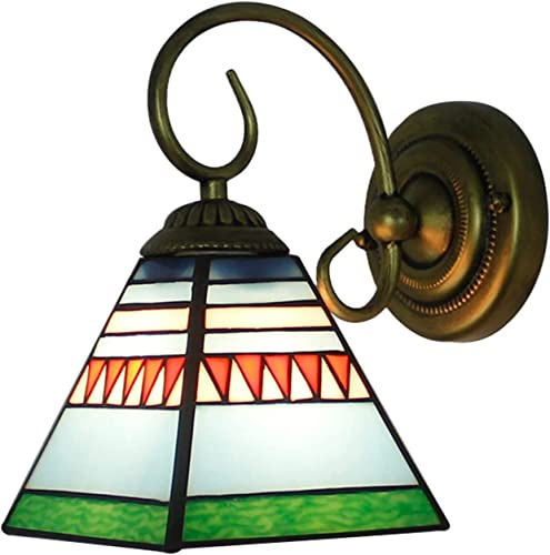 Liten vägglampa i medelhavsstil med målat glas, antika barocklampor för sovrum, vardagsrum, korridor eller nattduksbord (a)
