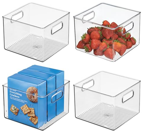 iDesign Cabinet/Kitchen Binz Kitchen Storage Container, Large Plastic Storage Boxes for The Fridge or Pantry, Set of 4 Storage Containers, Clear