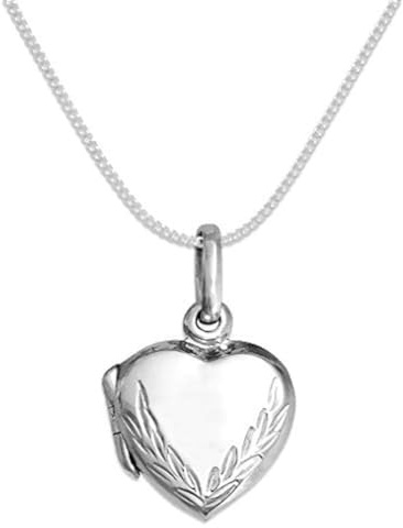 Heather Needham Sterling Silver Childrens Heart locket Necklace on 15 curb chain - engraved locket - SIZE: 13mm. Gift boxed 8012/15