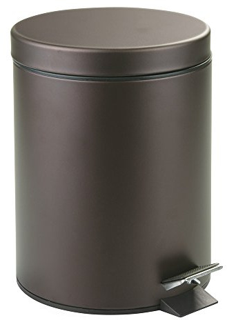 iDesign 44211EU Metal Step Trash Can with Lid, 5 Liter Waste Basket Bin with Insert for Bathroom, Kitchen, Office, 8 x 8 x 11, Bronze