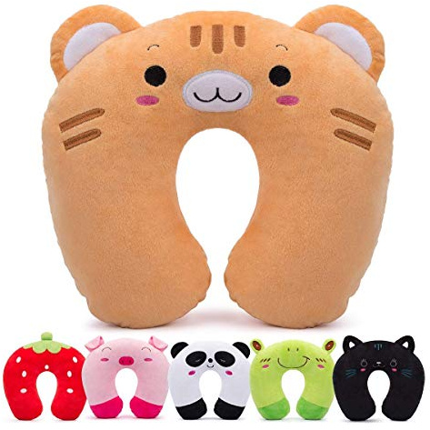 H HOMEWINS Travel Pillow for Kids,Toddler Neck Pillow Cute Animal Neck Head Chin Support Travel Accessories for Airplane, Car, Train,Recline(Cute Tiger)