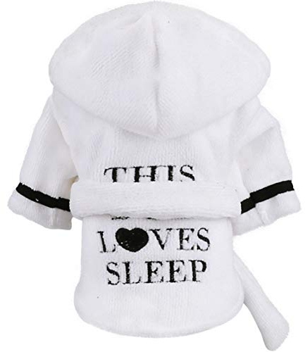 Stock Show Pet Pajama with Hood Thickened Luxury Soft Cotton Hooded Bathrobe Quick Drying and Super Absorbent Dog Bath Towel Soft Pet Nightwear for Puppy Small Dogs Cats, White, S