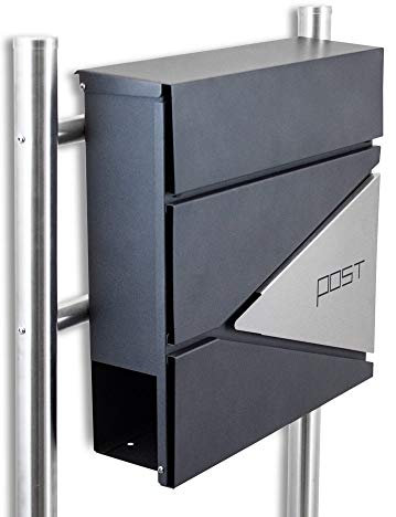 BITUXX® Design Standbriefkasten 16767 Briefkasten Briefkastenanlage Freistehender Postkasten mit Zeitungsfach Anthrazit Graphit Edelstahl