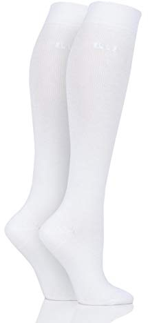 Elle Ladies Plain Bamboo Knee High Socks Soft, Breathable & Cooling Long 2 Pair Multipack Size 4-8 Colourful for Everyday Casual Wear White 4-8