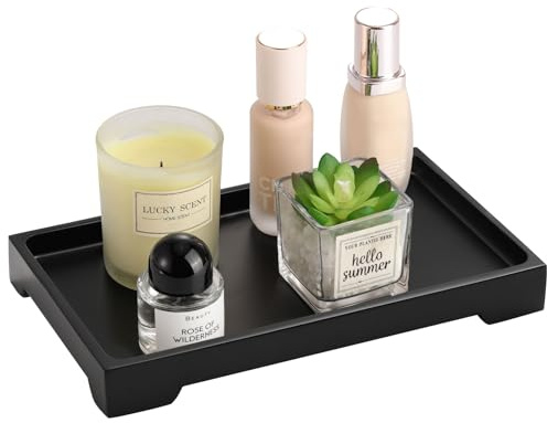 Luxspire Waschtisch Tablett, Harz Aufbewahrungstablett Harz-Badewannenablage Badezimmertablett Schwarzes Tablett, Waschtisch-Organizer für Gewebe, Kerzen, Seife, Handtuch, Mittlere Größe - Schwarz