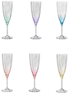 Bohemia Sektgläser Kristall, Sektglas, Sektkelch, Model Kate Optic, Mehrfarbig, 220 ml, 6er
