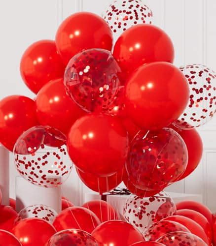 AULE Palloncini Rossi Metallizzati: 42 Pezzi 30cm Rosso Palloncini Coriandoli Cromati Lucido Spessi in Lattice per Feste di Laurea Matrimoni Giorno di San Valentino Decorazioni