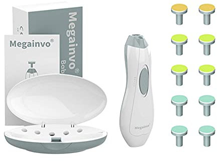 Baby Nagelfeile Elektrisch,Megainvo Nagelpflegeset, Nagelklipser Maniküre & Pediküre Set Nail Trimmer für Baby Nagelscheren Safety mit LED Licht, Grau (AA Batterien NICHT inklusive)