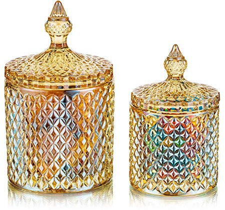 Glasseam Tarros de cristal para platos de caramelos: recipientes decorativos para dulces de boticario para exhibición de bufé de boda, 300 ml y 600 ml