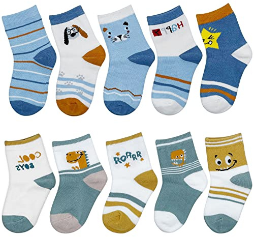 ZYUPHY 10 Pares Calcetines Bebe Algodón Unisex Calcetines Niños Infantil Recien Nacido Cute Dibujos Animados Suave Cómodo Todas Estaciones Apropiado 1-5 Años