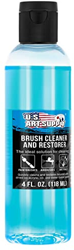 U.S. Art Supply Brush Cleaner and Restorer, 4 Ounce Bottle - Quickly Cleans Paint Brushes, Airbrushes, Art Tools - Cleaning Solution to Remove Dried On Acrylic, Oil and Water-Based Paint Colors