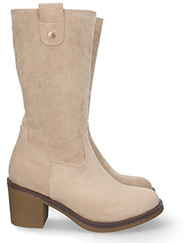 shoes&blues.es 67925-Bota de Tacon para Mujer, Comoda, con Estampado Liso, Tachuela en Cana, y Cierre de Cremallera, Otono Invierno 2022. Talla 39 Apricot