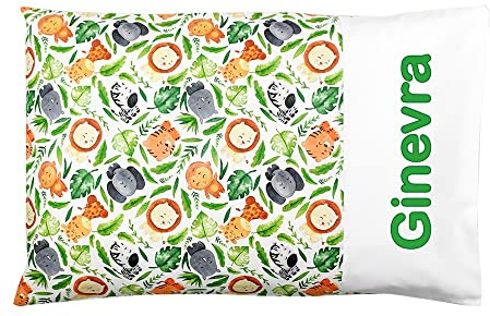 Funda de almohada personalizada con nombre para cojín de cuna de bebé, idea de regalo (40 x 60, JUNGLA)