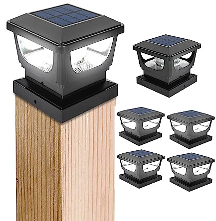 GEYUEYA Home Solar Post Lights,Solar Post Cap Lights Fence Post Lights Pathway Lights for 3x3 4x4 inch Wooden Posts Deck Cap Garden Yard Decoration-6 Packs