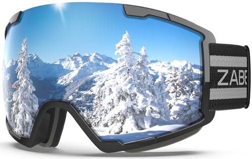 ZABERT Skibrille für Herren Damen Frauen Erwachsene Männer Kinder 10 11 12 13 Jahre, Brillenträger Ski Snowboard Brille Schneebrille Snowboardbrille, Schwarz Verspiegelt Silber v3