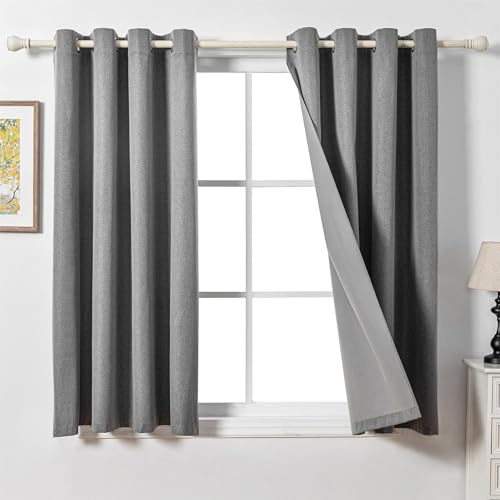 MYSKY HOME Gardiner ogenomskinliga termiska gardiner sovrum värmeskydd gardin med öljetter för vardagsrum mörkläggningsgardiner, set om 2 stycken H 175 x B 140 cm, mörkgrå.