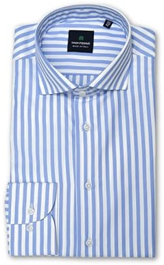 Tina Ferrà Chemise décontractée rayée élégante pour Hommes, Coupe régulière, Chemise en Coton à Manches Longues, Chemise pour Hommes fabriquée à la Main 100% Made in Italy